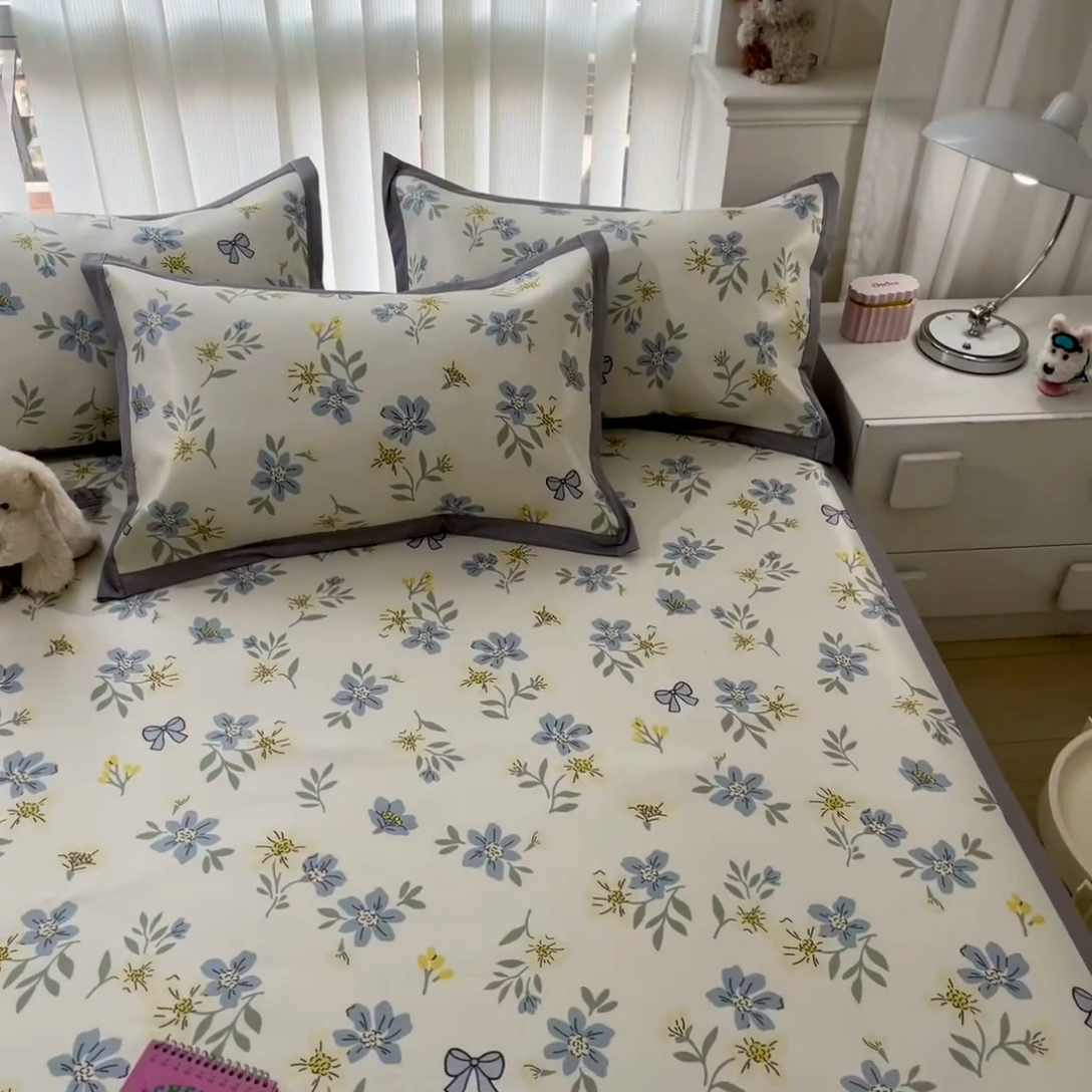 91家纺网 家纺一手货源 找家纺 川悦生活 2025新款600D立体宽边冰丝印花凉席 花月青啬