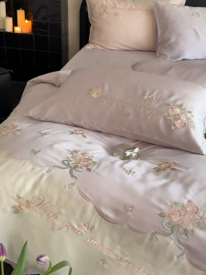 91家纺网 家纺一手货源 找家纺 （总）鹿班家居 2025新款夏季60S莱赛尔刺绣四件套-泡芙发带【标准会员-20元】