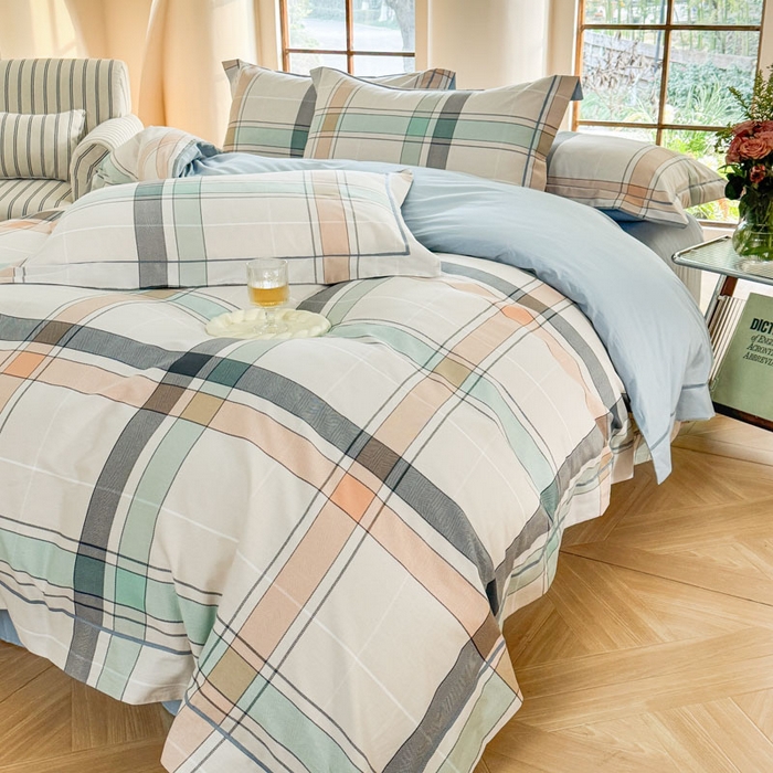 91家纺网 家纺一手货源 找家纺 7V 2025新款轻奢大宽边100%纯棉四件套133*76全棉喷气宽幅长绒棉被套床单床笠套件 乐悠闲