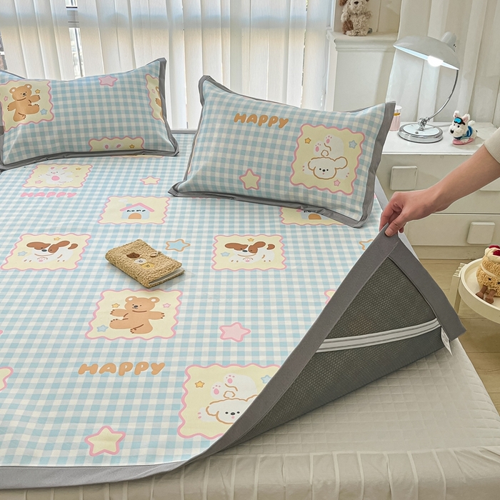 91家纺网 家纺一手货源 找家纺 川悦生活 2025新款600D立体宽边冰丝印花凉席 趣味Party