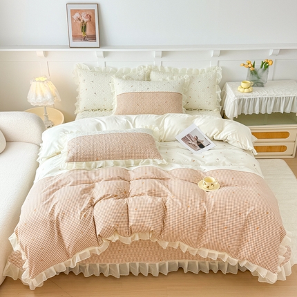 91家纺网 家纺一手货源 找家纺 （总）晨晨家纺 2025新款皱皱纱棉拼色床盖四件套