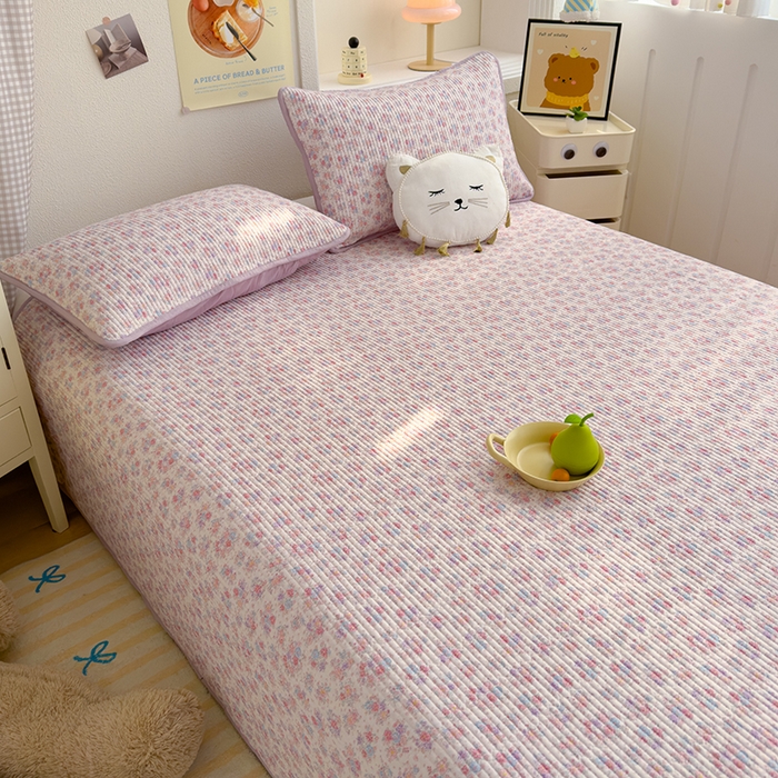 91家纺网 家纺一手货源 找家纺 赫梵茜 2025新款有氧针织双层纱单床盖床盖三件套床盖四件套 伊莲娜