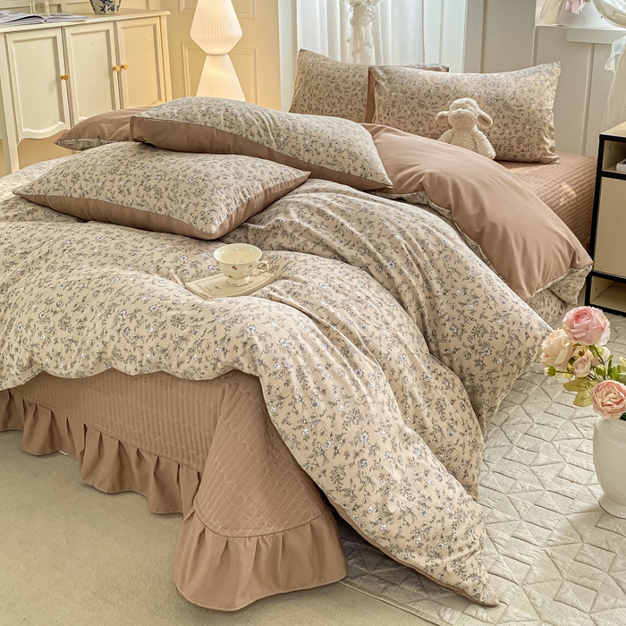 91家纺网 家纺一手货源 找家纺 一比一家纺 2025新款针织双层纱床盖四件套 繁花