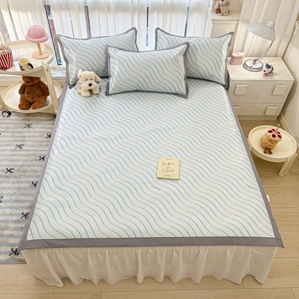 川悦生活 2025新款600D立体宽边冰丝印花凉席 风起幸福