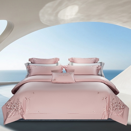 诗黛尔 2025春夏新品 长绒棉刺绣四件套 安格斯系列 安格斯-落樱粉