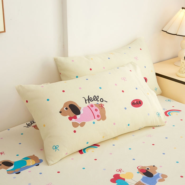 91家纺网 家纺一手货源 找家纺 金泰莱 2025新款锦柔老粗布印花床笠 小狗乐园