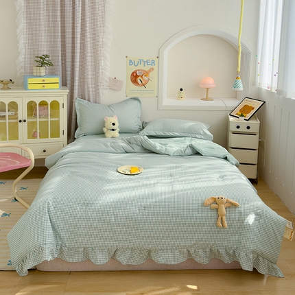 91家纺网 家纺一手货源 找家纺 （总）默忆 2025新款水洗棉双层纱花边夏被夏凉被空调被被子被芯