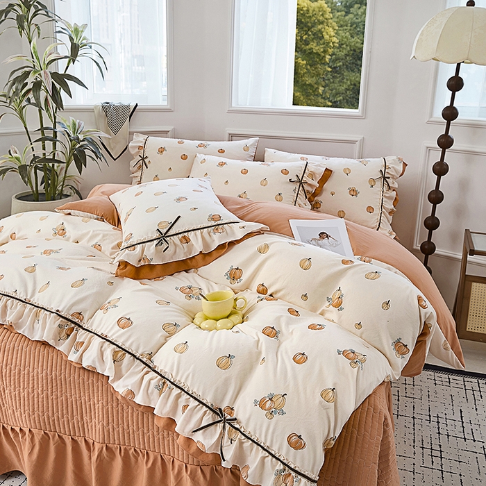 91家纺网 家纺一手货源 找家纺 卡迪亚家纺 2025新款轻氧棉小碎花韩式花边床盖 觅可可