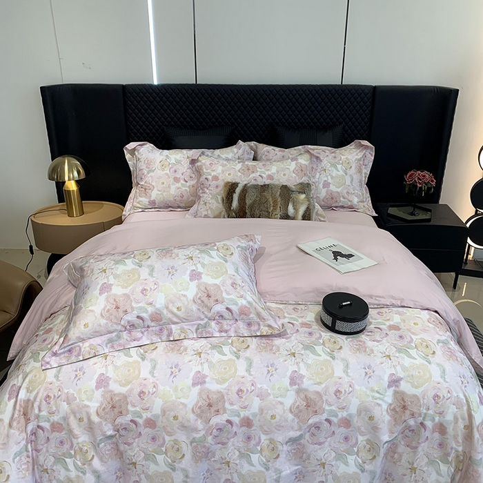 91家纺网 家纺一手货源 找家纺 莱豫家纺 2025新款50支长绒棉数码印花四件套 如梦花季