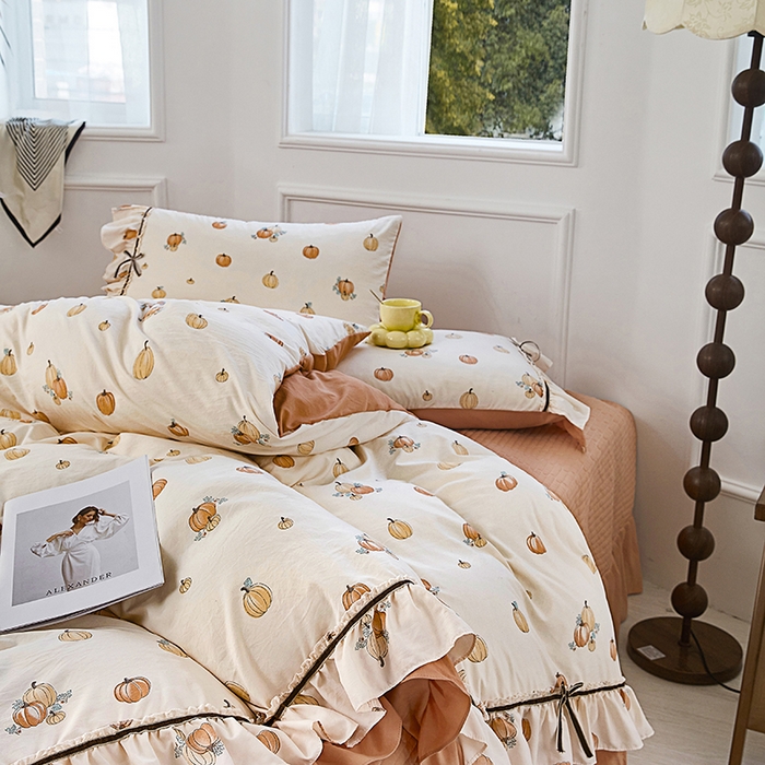 91家纺网 家纺一手货源 找家纺 卡迪亚家纺 2025新款轻氧棉小碎花韩式花边床盖 觅可可