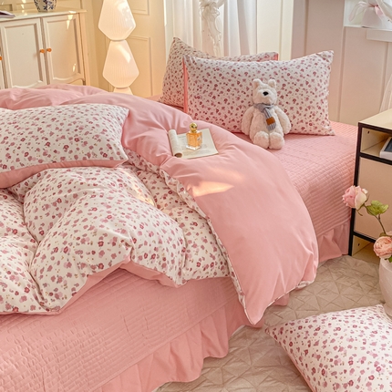 91家纺网 家纺一手货源 找家纺 （总）一比一家纺 2025新款针织双层纱床盖四件套