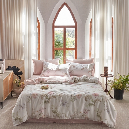 91家纺网 家纺一手货源 找家纺 时年家纺 2025新款莱赛尔天丝印花系列四件套春日落樱