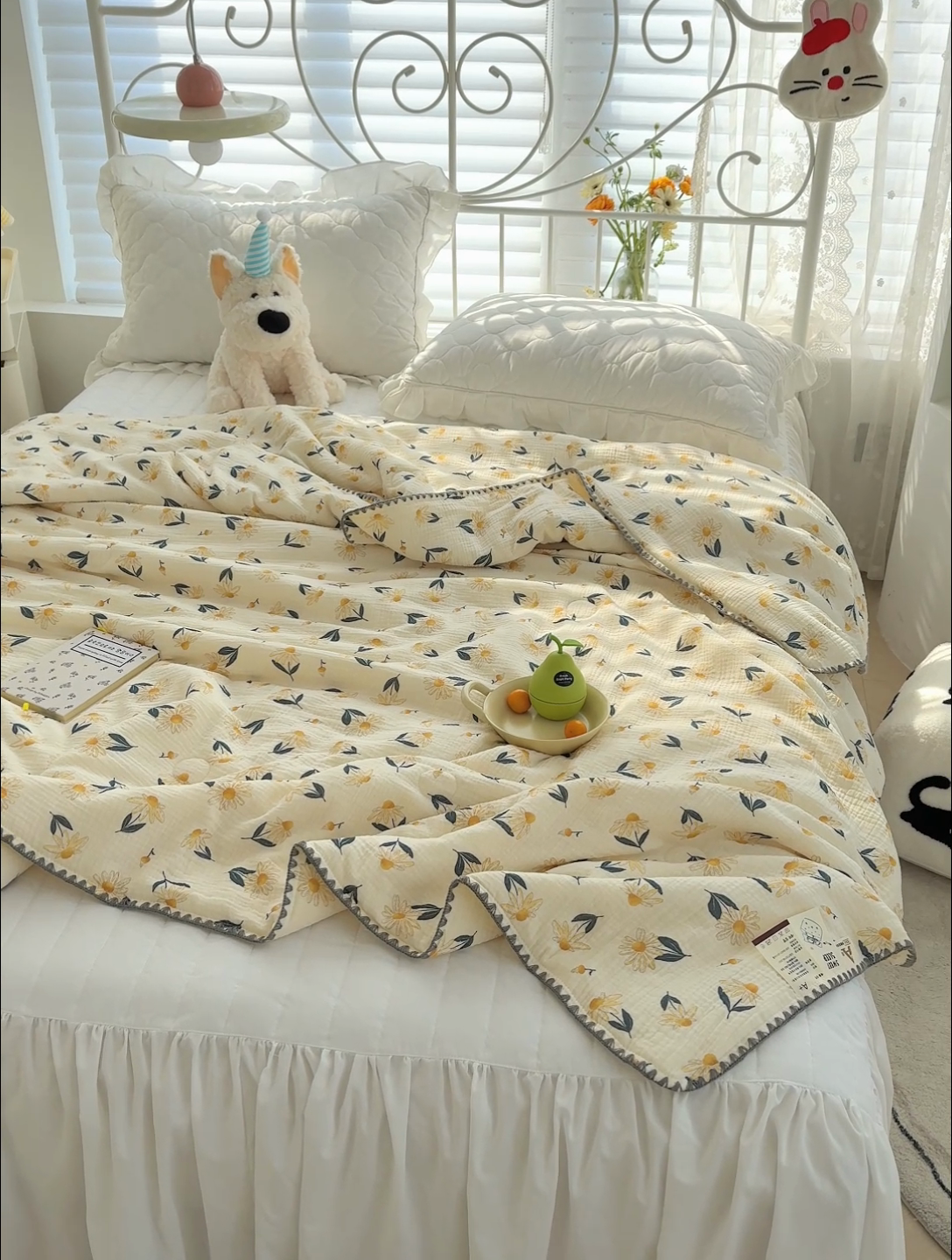 91家纺网 家纺一手货源 找家纺 芯恋 2025新款母婴级全棉皱皱纱儿童被双层纱夏被 花解语