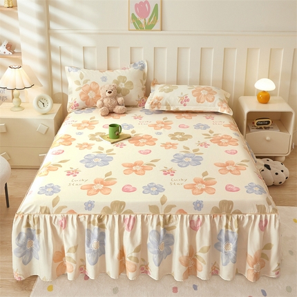 名优家纺 2025新款A类13070全棉纯棉韩版印花床裙 漫春