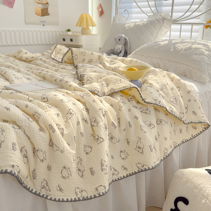 91家纺网 家纺一手货源 找家纺 芯恋 2025新款母婴级全棉皱皱纱儿童被双层纱夏被 欢乐小象