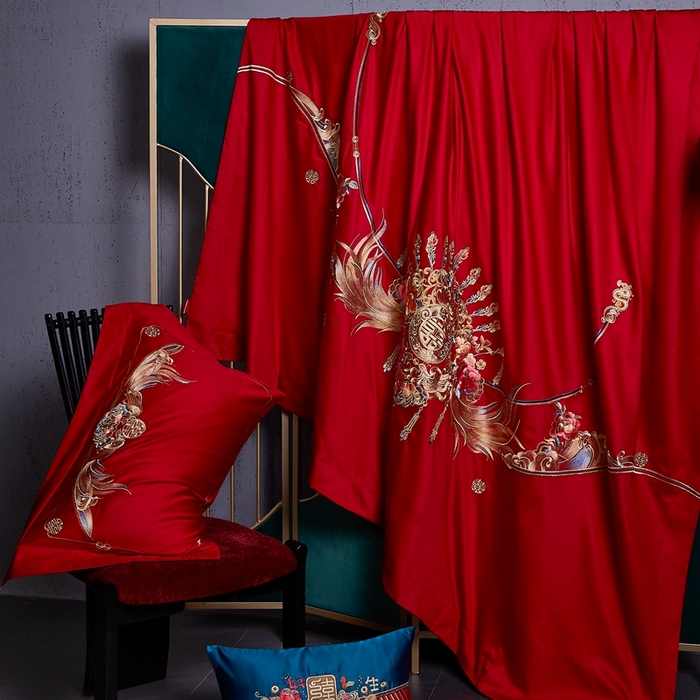 91家纺网 家纺一手货源 找家纺 高大尚 2025新款长绒棉囍嫁系列四件套荣华富贵