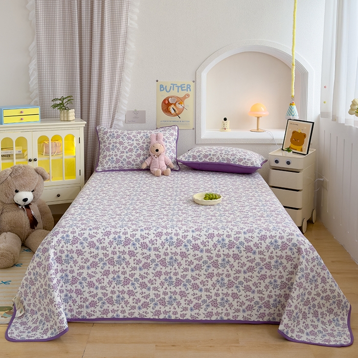 91家纺网 家纺一手货源 找家纺 赫梵茜 2025新款有氧针织双层纱单床盖床盖三件套床盖四件套 紫藤花开