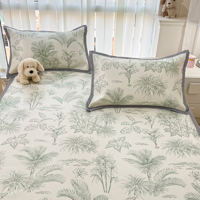 91家纺网 家纺一手货源 找家纺 川悦生活 2025新款600D立体宽边冰丝印花凉席 森林丛野-绿