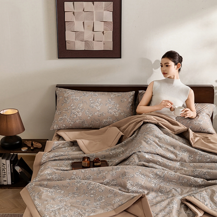 91家纺网 家纺一手货源 找家纺 吾诺 2025 全棉印花单层纱大豆夏被四件套夏凉被空调被子被芯全棉夏被 芬芳