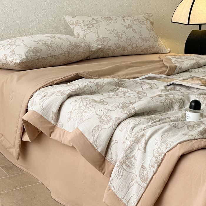 91家纺网 家纺一手货源 找家纺 吾诺 2025 全棉色织提花三层纱夏被四件套全棉夏被大豆夏被夏凉被空调被子被芯 芳菲-咖