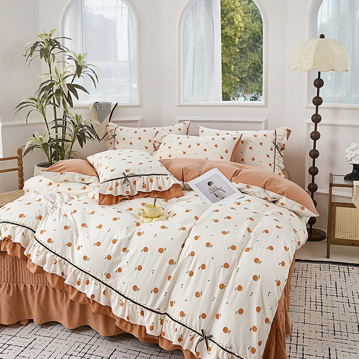 91家纺网 家纺一手货源 找家纺 卡迪亚家纺 2025新款轻氧棉小碎花韩式花边床盖 秋果