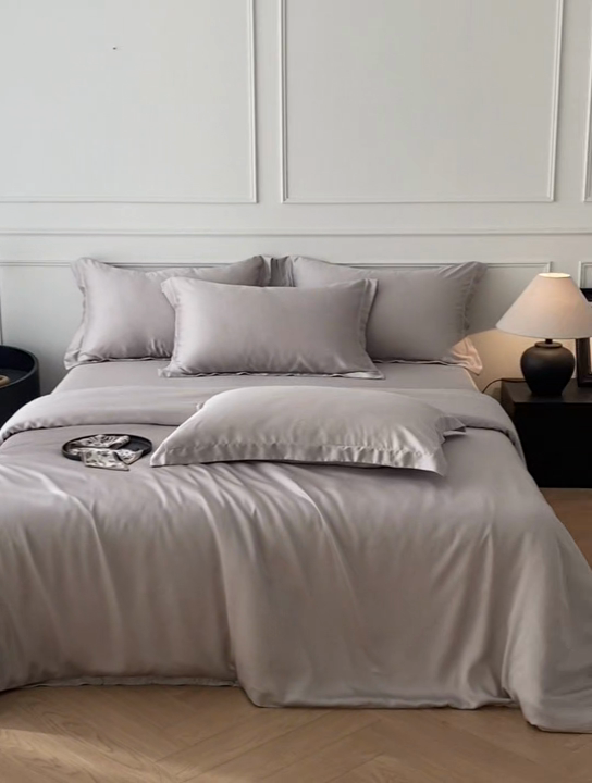 91家纺网 家纺一手货源 找家纺 涵宸2025新款天丝-天丝棉-纯色四件套-场景1 太空灰