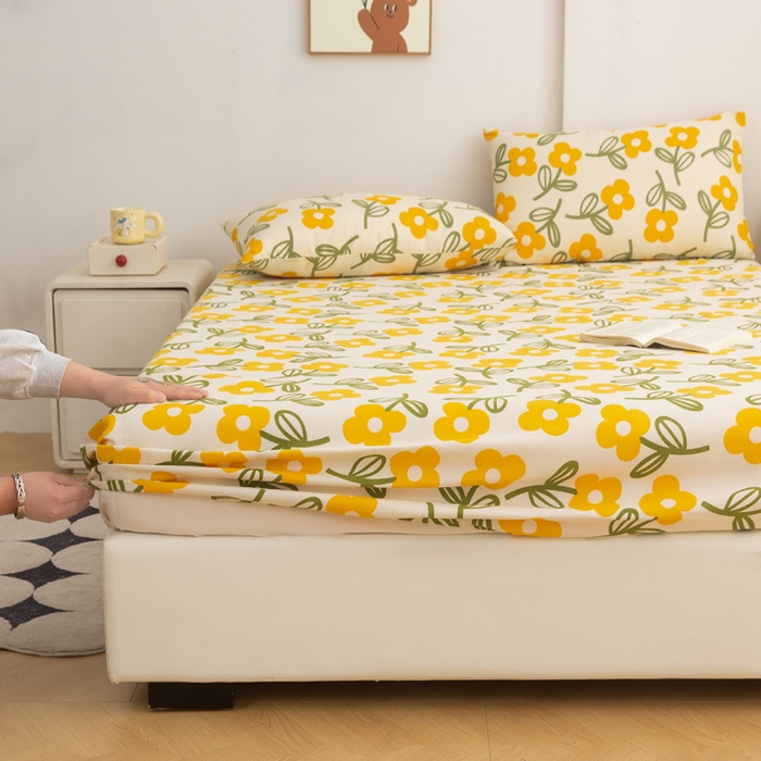 91家纺网 家纺一手货源 找家纺 金泰莱 2025新款锦柔老粗布印花床笠 黄兰