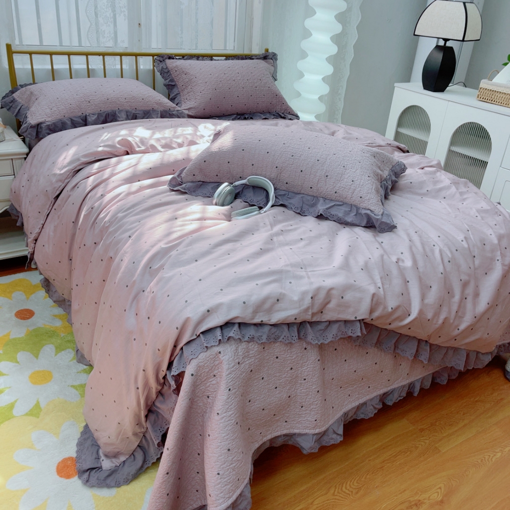 91家纺网 家纺一手货源 找家纺 暖居 2025春夏款高温砂洗棉花床盖三件套被套四件套同款纯棉夏被空调被四季 芋泥波波紫