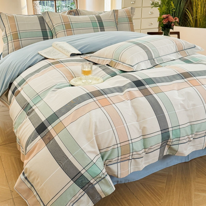 91家纺网 家纺一手货源 找家纺 7V 2025新款轻奢大宽边100%纯棉四件套133*76全棉喷气宽幅长绒棉被套床单床笠套件 乐悠闲