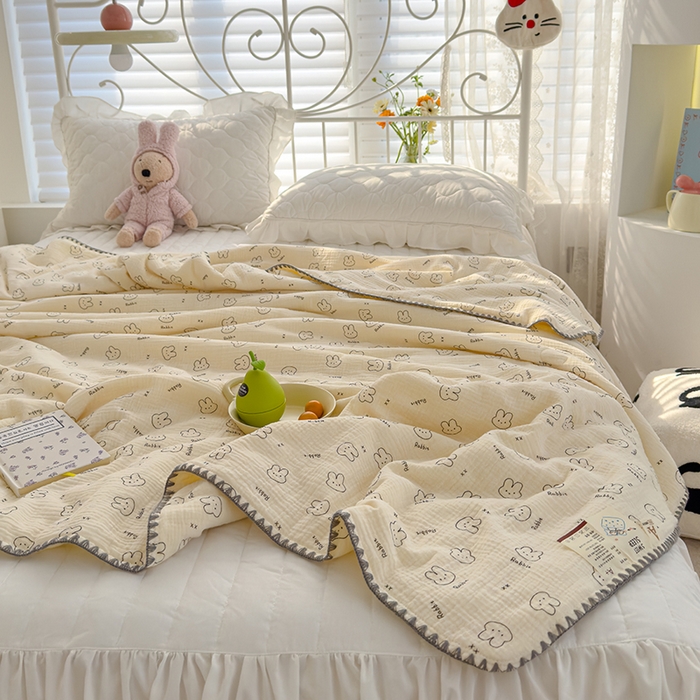 91家纺网 家纺一手货源 找家纺 芯恋 2025新款母婴级全棉皱皱纱儿童被双层纱夏被 可爱多