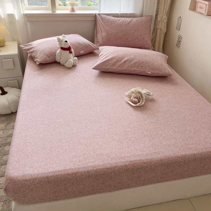 91家纺网 家纺一手货源 找家纺 新印象2025新款直角纯棉老粗布套件 床笠款 老粗布 --萝梦红