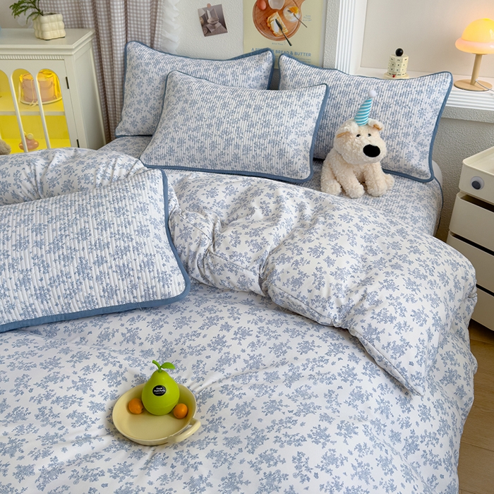 91家纺网 家纺一手货源 找家纺 赫梵茜 2025新款有氧针织双层纱单床盖床盖三件套床盖四件套 萱花-兰