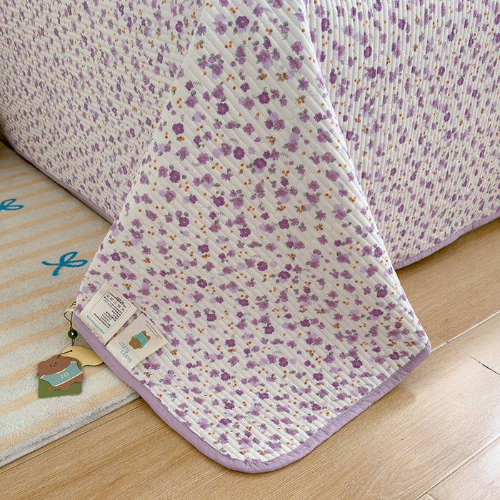 91家纺网 家纺一手货源 找家纺 赫梵茜 2025新款有氧针织双层纱单床盖床盖三件套床盖四件套 花语-紫