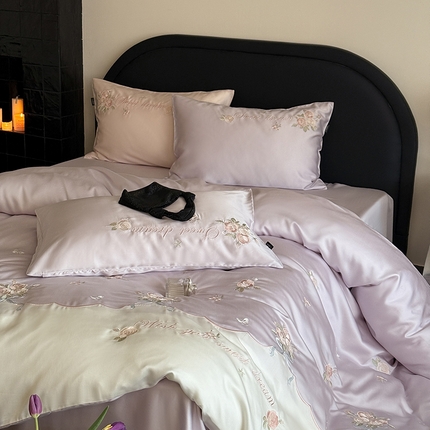 鹿班家居 2025新款夏季60S莱赛尔刺绣四件套-泡芙发带【标准会员-20元】 泡芙发带-紫色