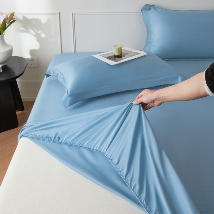 91家纺网 家纺一手货源 找家纺 涵宸2025新款天丝-天丝棉-纯色单床笠-场景1 床笠-星耀兰