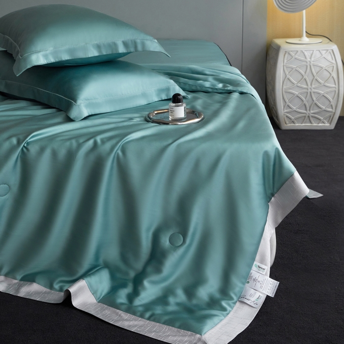 91家纺网 家纺一手货源 找家纺 A+爱家（纪梵茜） 2025新款纯色夏被四件套 冰海蓝
