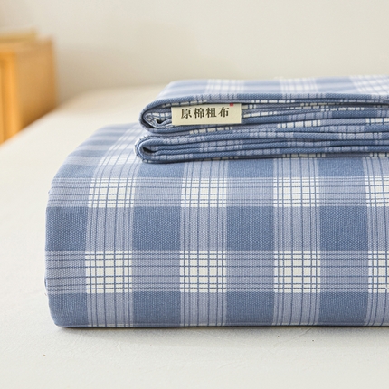 九亭家纺 2025新款A类全棉老粗布床单 蓝格
