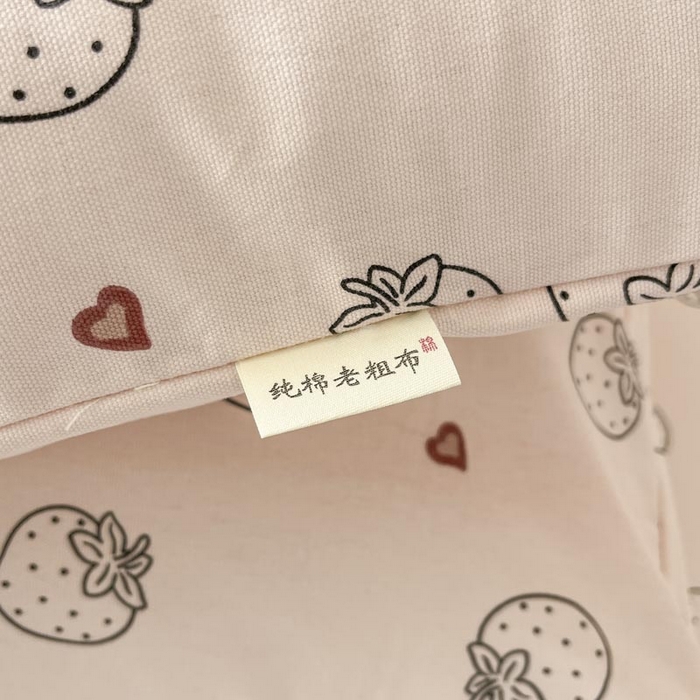 91家纺网 家纺一手货源 找家纺 新印象2025新款直角纯棉老粗布套件 床笠款 老粗布-草莓粉
