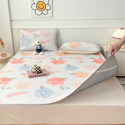 柏薇 2025新款三明治网眼印花凉席套件 花之恋黄