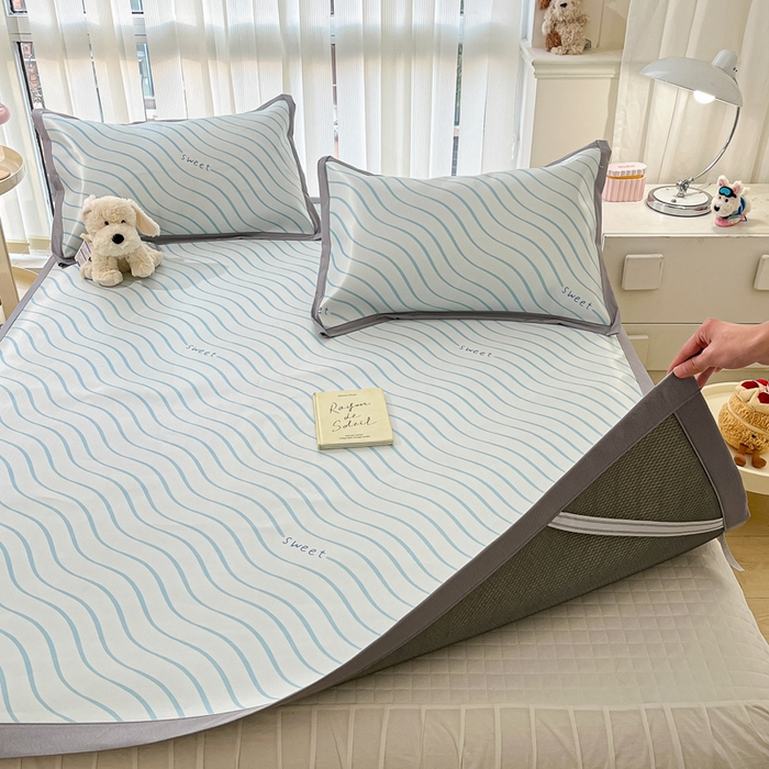 91家纺网 家纺一手货源 找家纺 川悦生活 2025新款600D立体宽边冰丝印花凉席 风起幸福