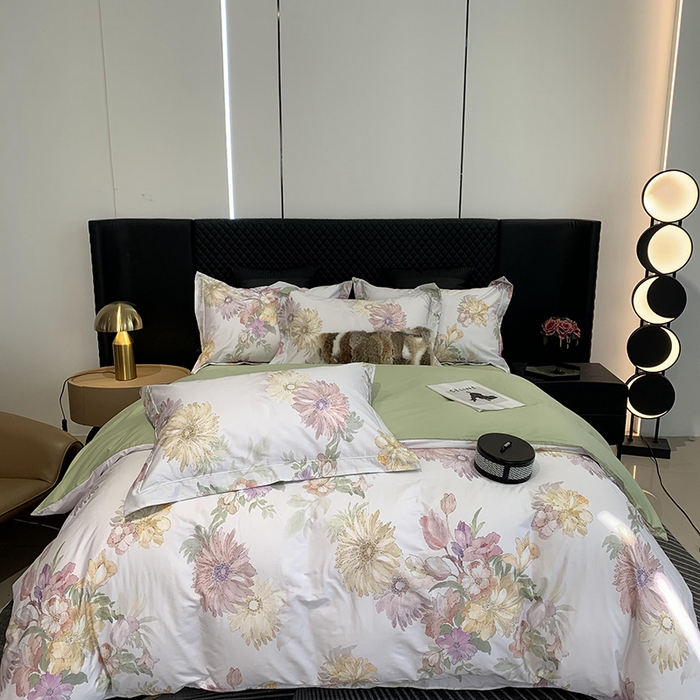 91家纺网 家纺一手货源 找家纺 莱豫家纺 2025新款50支长绒棉数码印花四件套 繁花