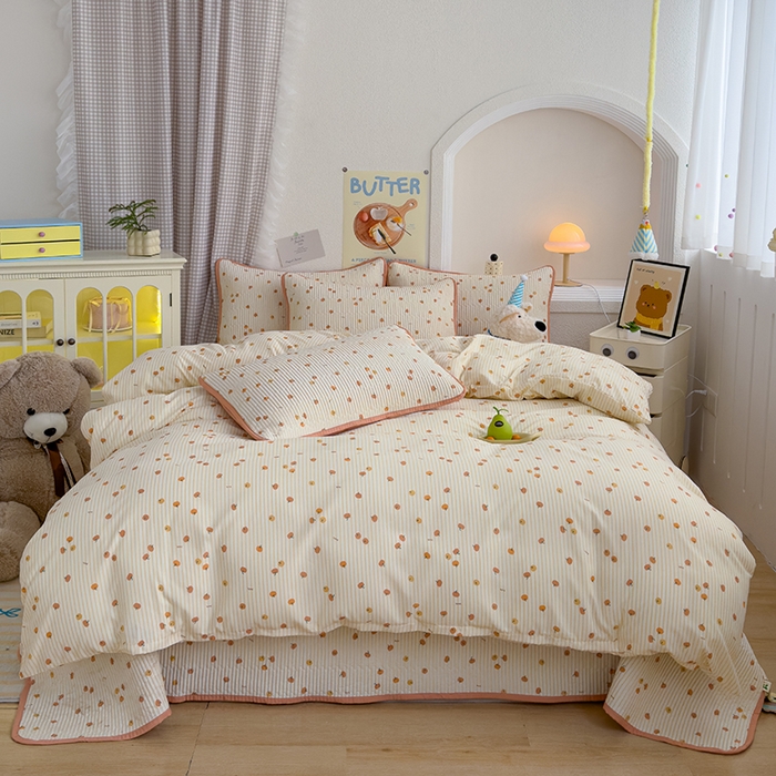 91家纺网 家纺一手货源 找家纺 赫梵茜 2025新款有氧针织双层纱单床盖床盖三件套床盖四件套 小南瓜