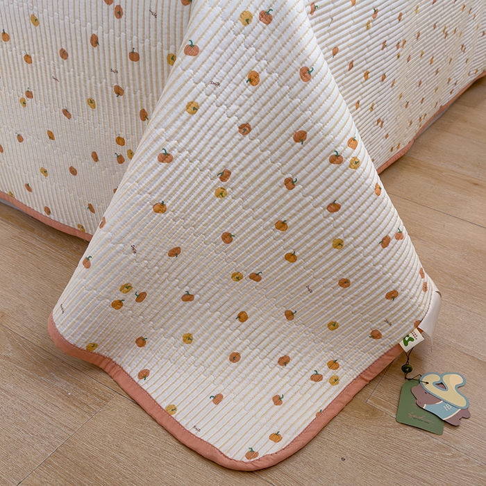 91家纺网 家纺一手货源 找家纺 赫梵茜 2025新款有氧针织双层纱单床盖床盖三件套床盖四件套 小南瓜