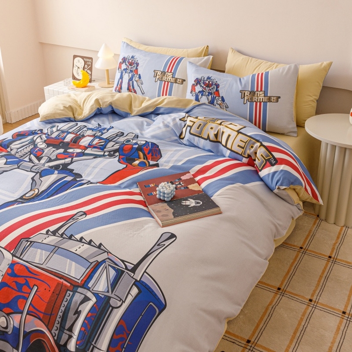 91家纺网 家纺一手货源 找家纺 2025新款设计师专版全棉双层纱四件套 变形金刚