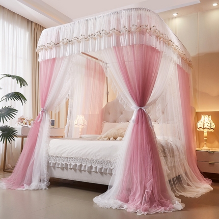 艺利轩 2025新款双层纱导轨蚊帐 缦影 樱花粉白