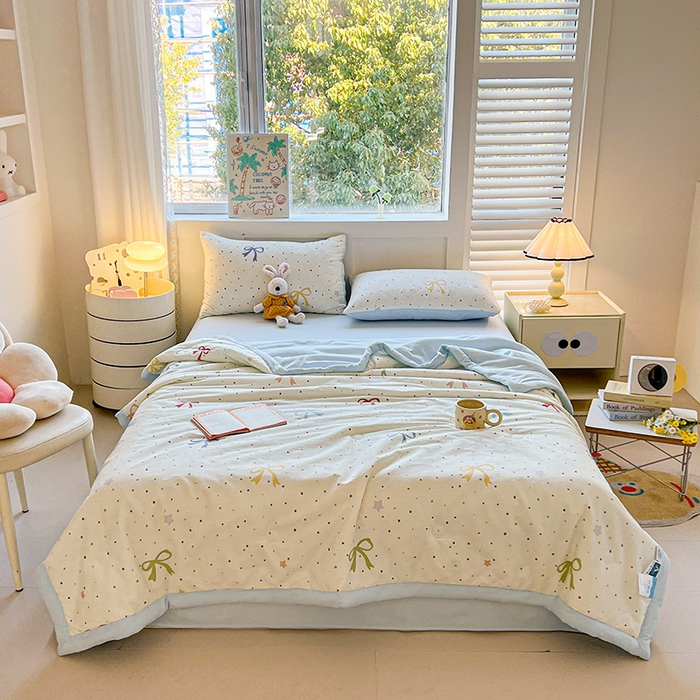 91家纺网 家纺一手货源 找家纺 （总）金喜 2025新款全棉印花夏被可爱卡通风夏凉被薄被子夏被四件套