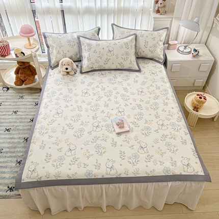 川悦生活 2025新款600D立体宽边冰丝印花凉席 兰花小园