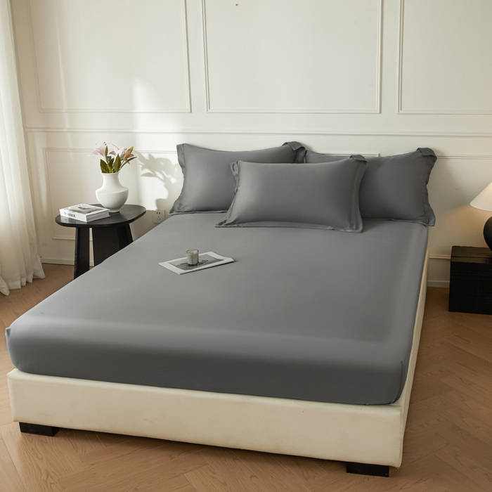 91家纺网 家纺一手货源 找家纺 涵宸2025新款天丝-天丝棉-纯色单床笠-场景1 床笠-星夜灰