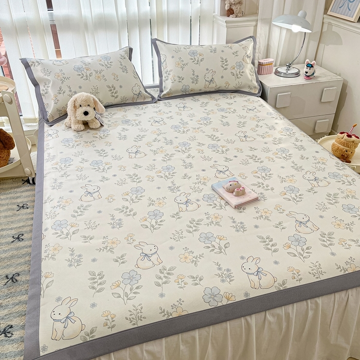 91家纺网 家纺一手货源 找家纺 川悦生活 2025新款600D立体宽边冰丝印花凉席 兰花小园