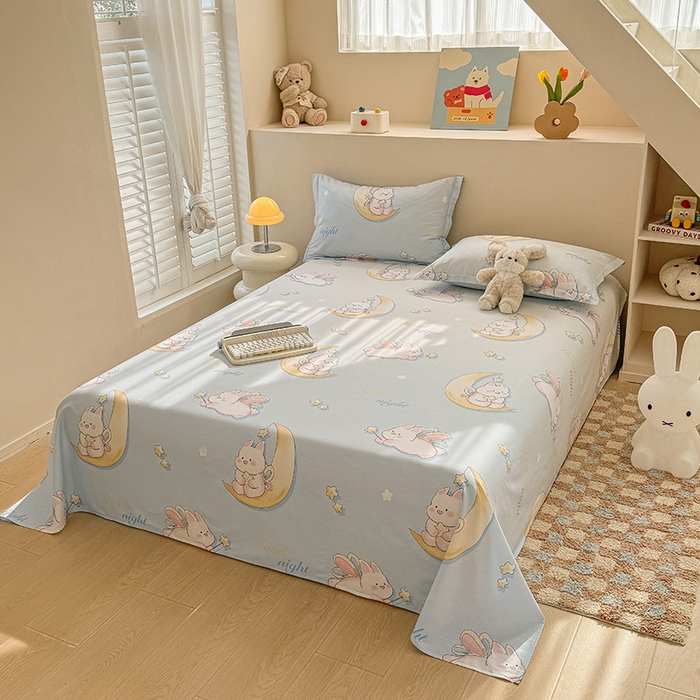 91家纺网 家纺一手货源 找家纺 绵庭家纺 2025新款12868全棉套件单品系列二单床单 月亮兔